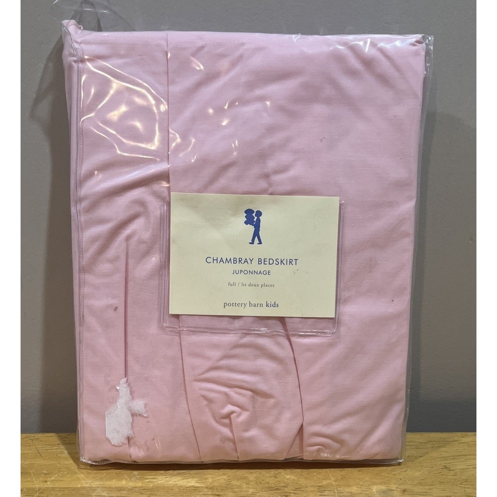Pottery Barn Kids Pink Chambray Full‎ Bedskirt Gathered "Juponnage"  New